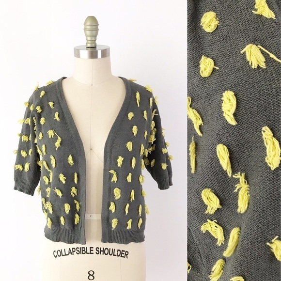 Anthropologie Sweaters - Anthropologie Tufted Cardigan Cropped Sweater Gray